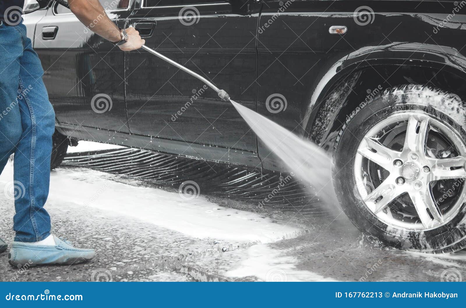 Car Washing. the Washing Process on a Self Service Car Wash Stock Image