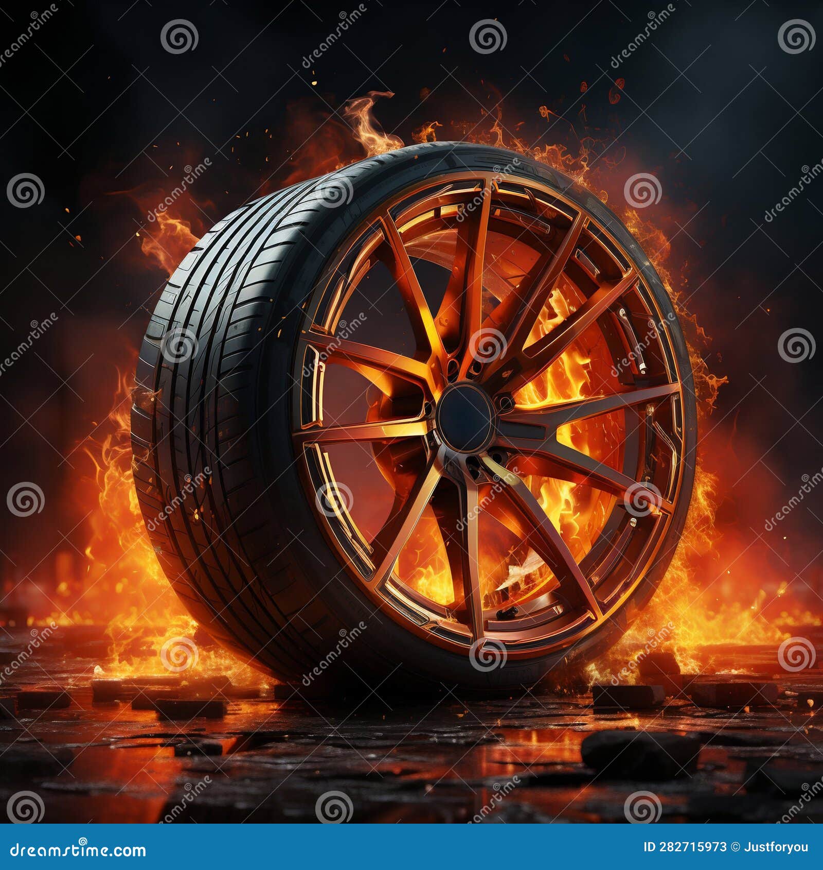 Car Wheel on Fire. Generative Ai Stock Illustration Illustration of rubber, vehicle 282715973