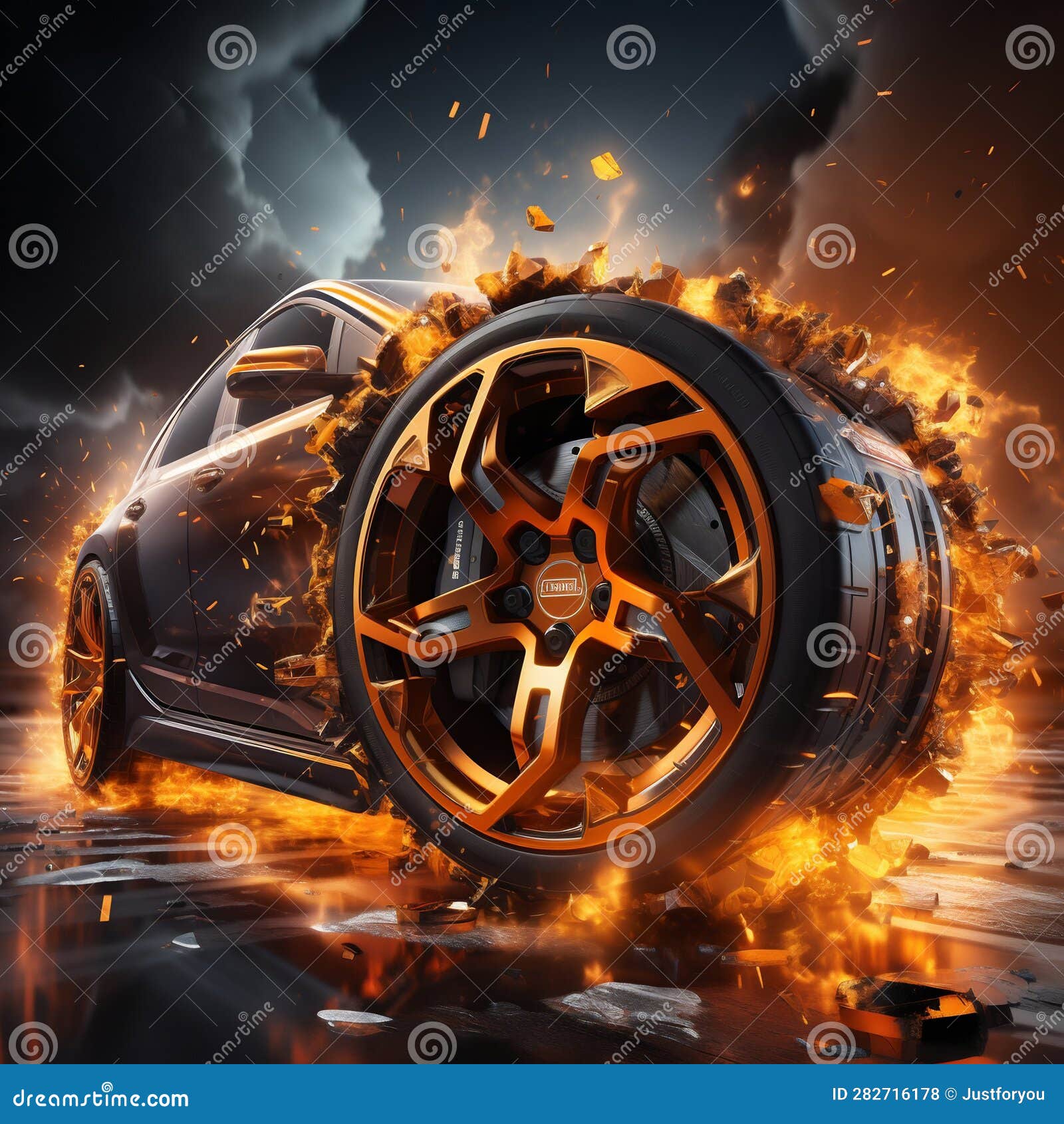 Car Wheel on Fire. Generative Ai Stock Illustration Illustration of blaze, flame 282716178