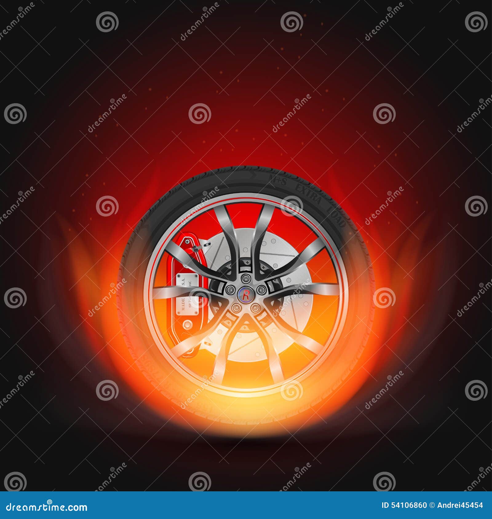 Car Wheel on Fire stock illustration. Illustration of light 54106860