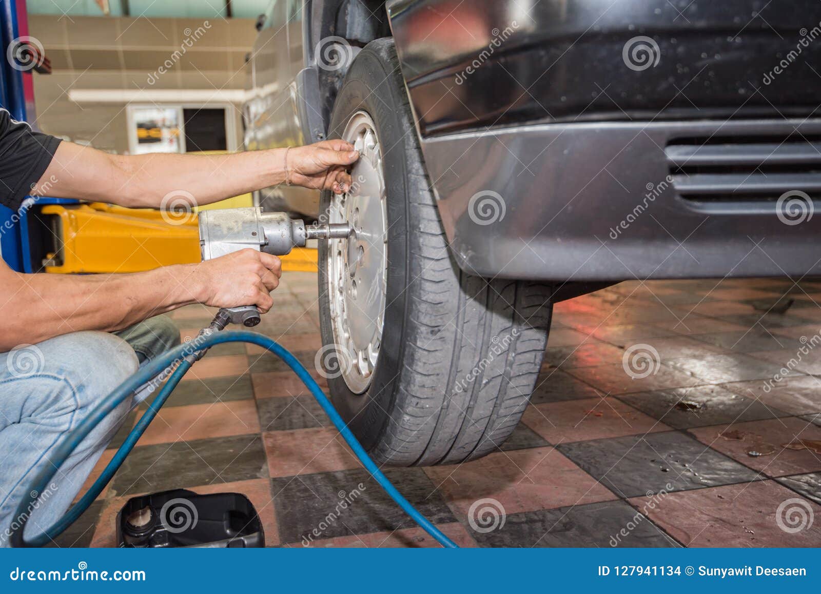 Car Wheel Repair, Brake Repair, Car Wheel and Brake Repair Stock Photo