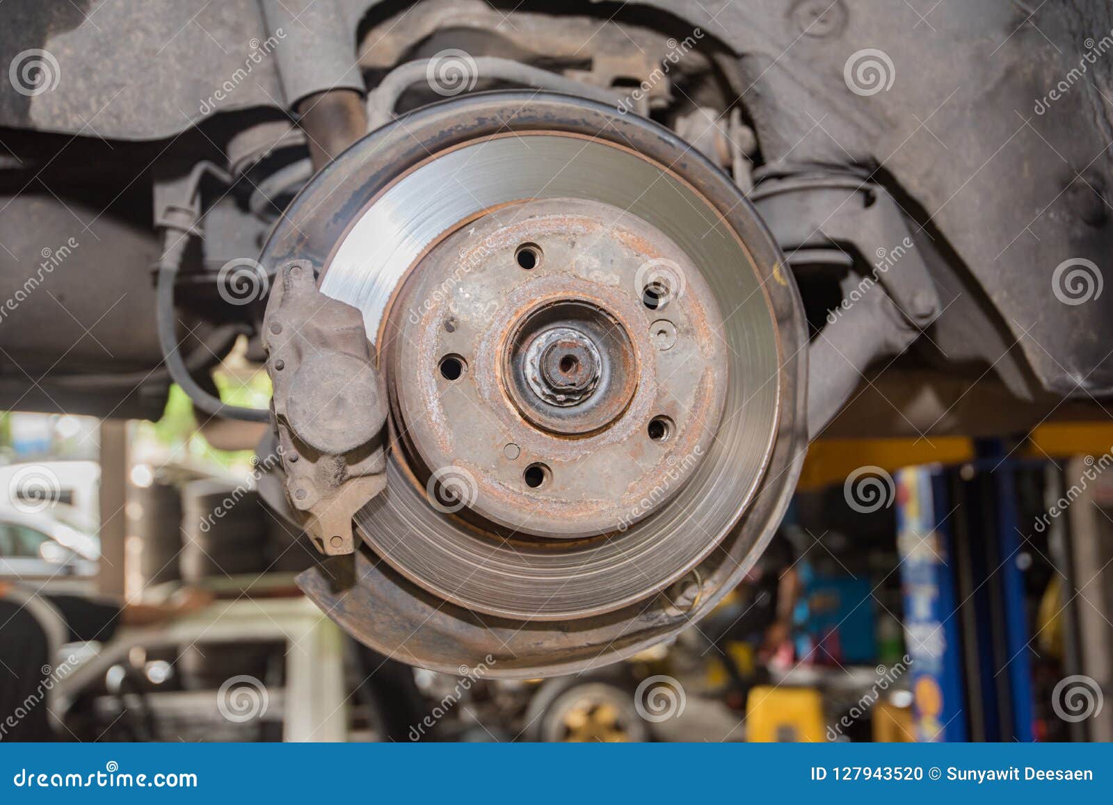 Car Wheel Repair, Brake Repair, Car Wheel and Brake Repair Stock Photo