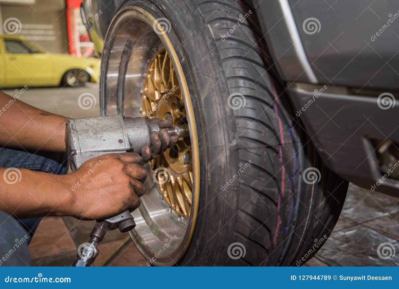 Car Wheel Repair, Brake Repair, Car Wheel and Brake Repair Stock Image