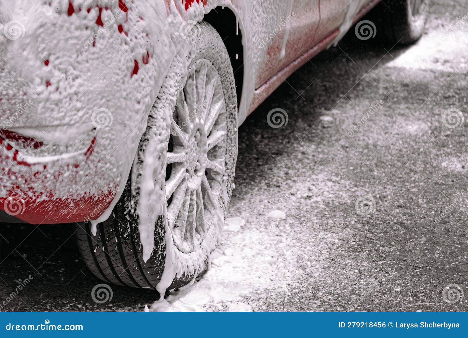 A Car Wheel in Soap Suds at a Car Wash Stock Photo Image of passenger