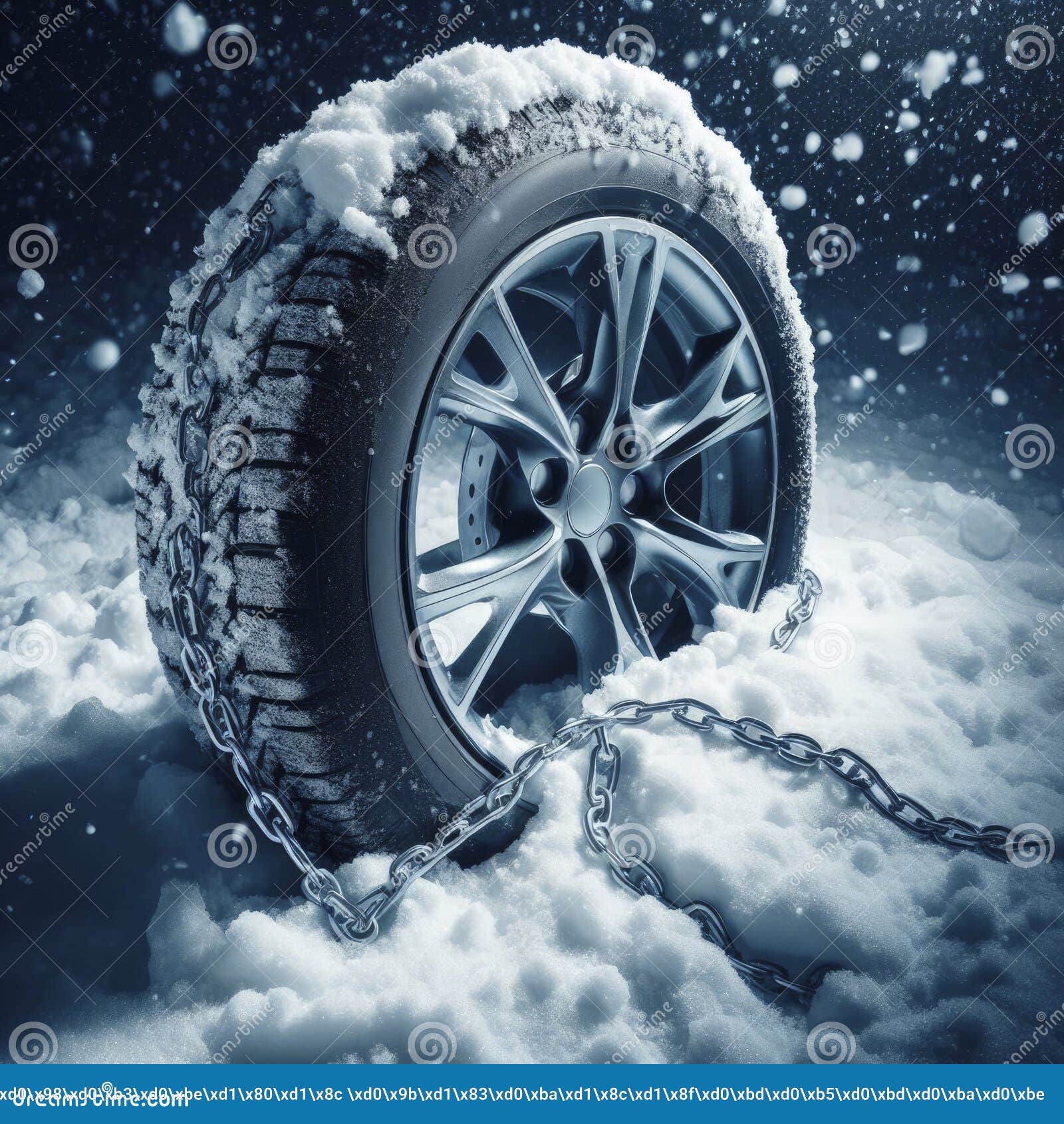 Car Wheel Stuck in the Snow. Ai Generative Stock Illustration