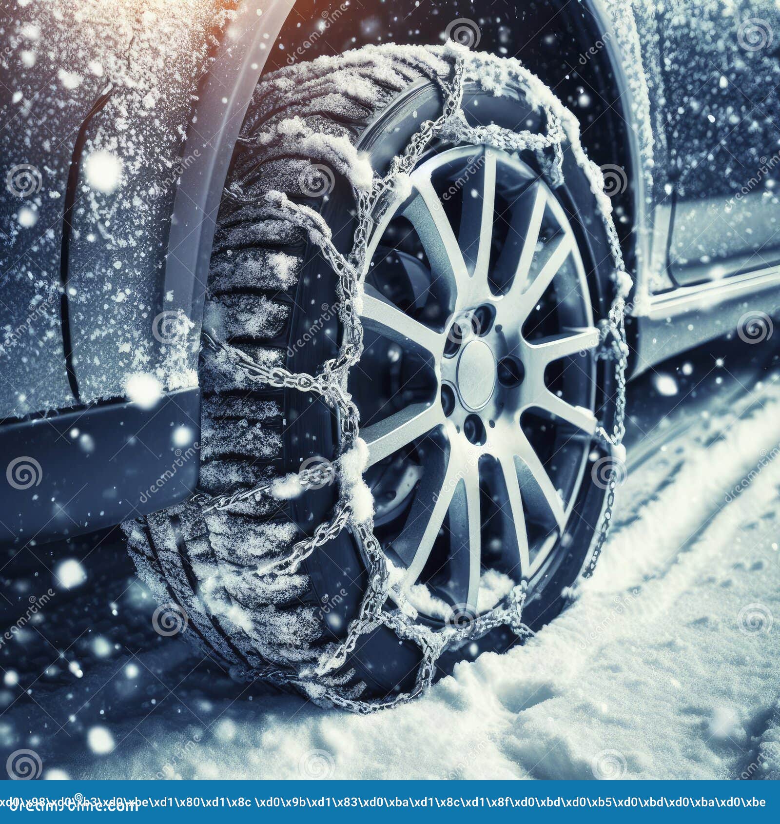 Car Wheel Stuck in the Snow. Ai Generative Stock Photo Image of