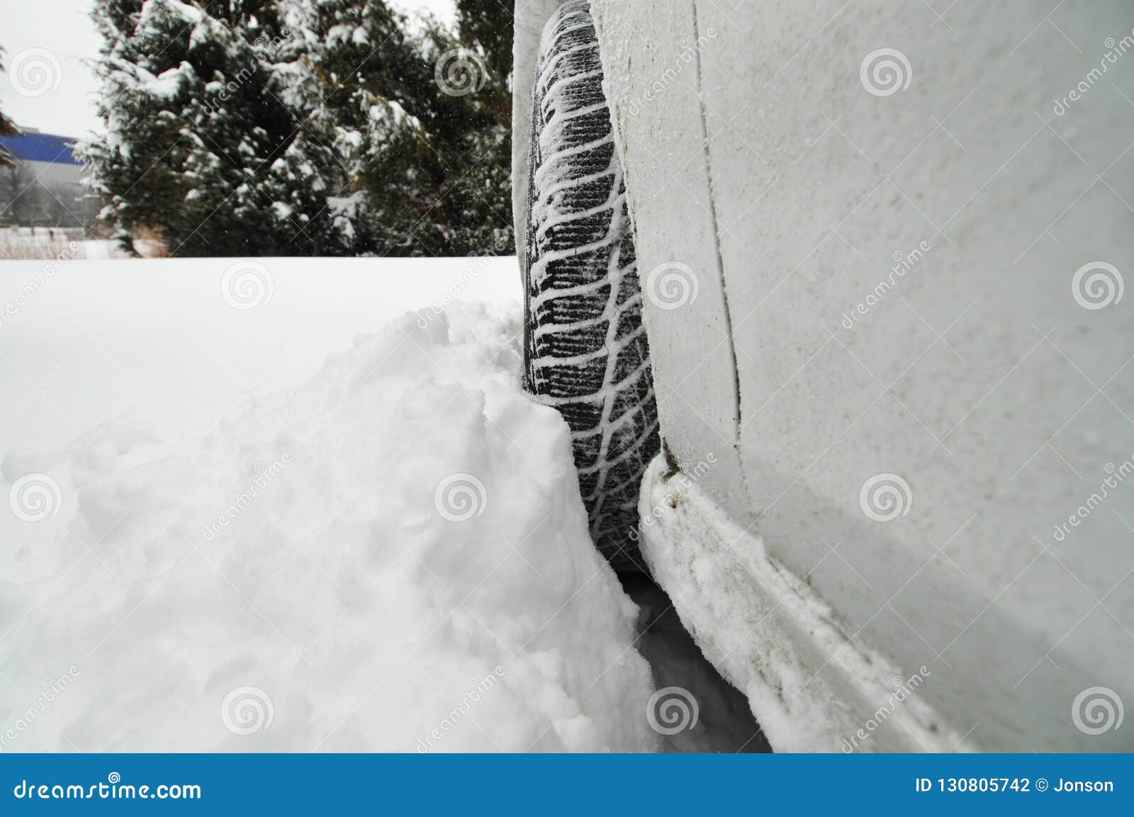 Car Wheel Stuck in the Snow in the Forest Stock Photo Image of drive, outdoor 130805742