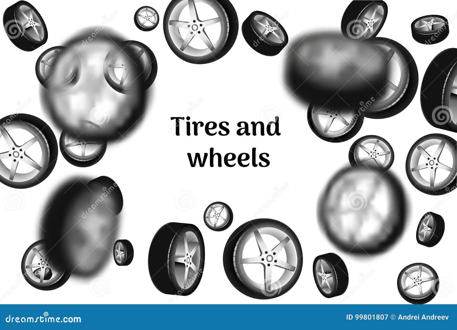 Car Wheels Falling Down on White Background. Vector Illustration. Stock