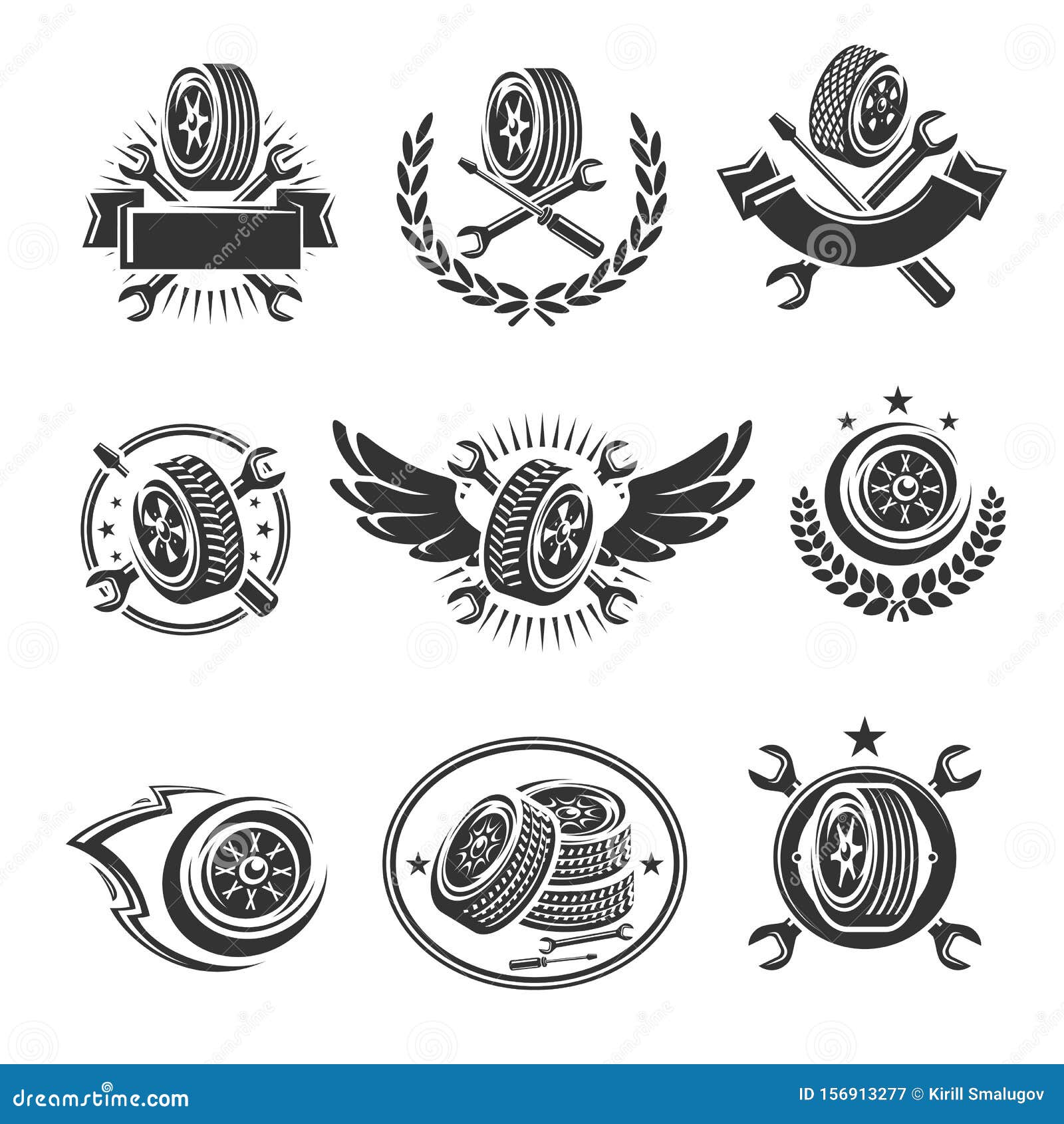 Car Wheels Labels and Elements Set. Collection Icon Wheels Stock Vector ...