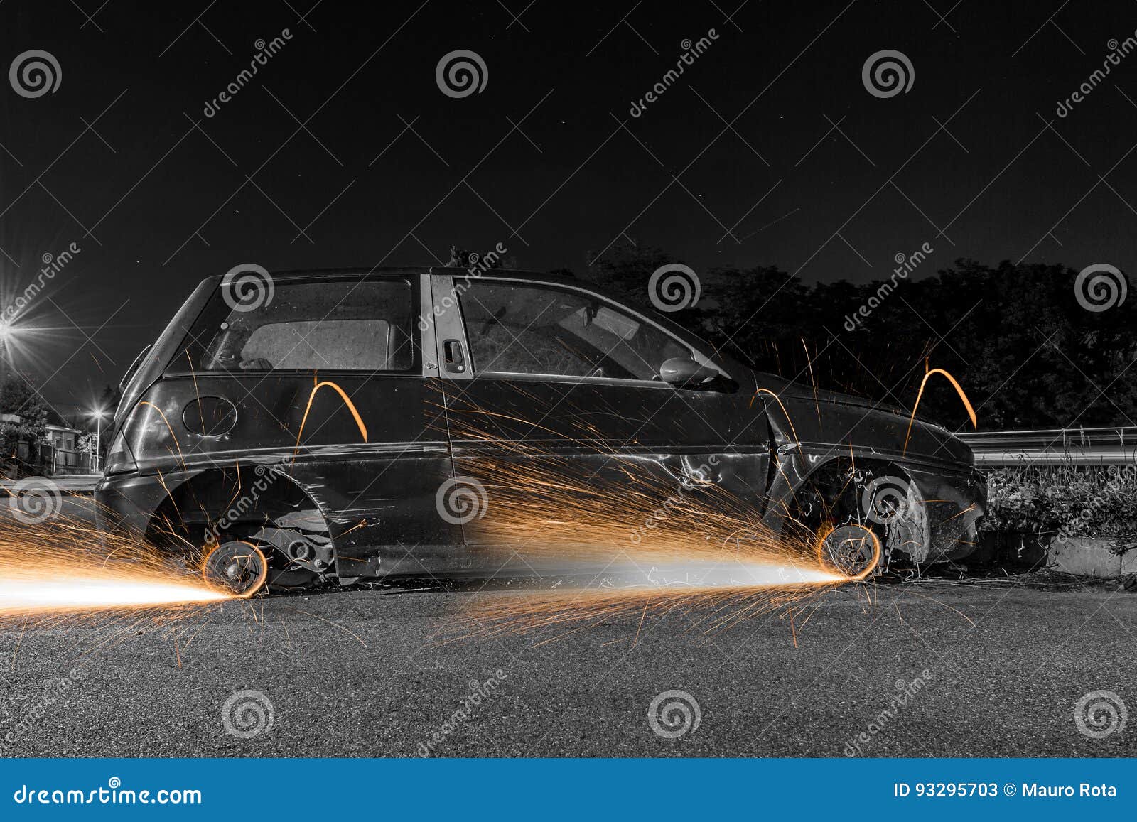Car wheels with sparks stock image. Image of background 93295703