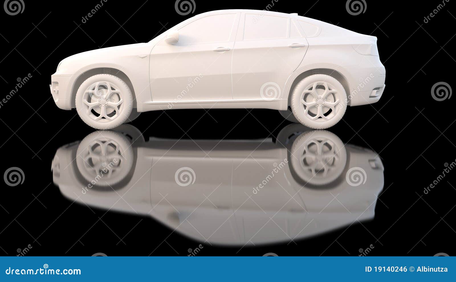 Car white clay 3d rendering