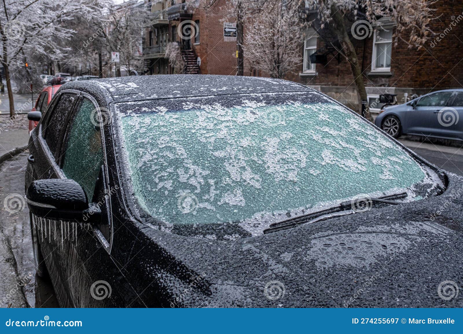 Car Window and Windscreen after Freezing Rain Editorial Photography