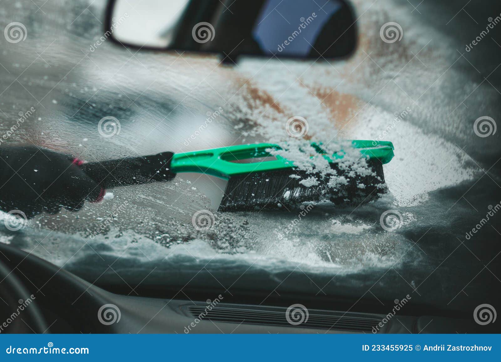 Car Windshield Icy. Brush Snow Off the Vehicle Stock Image Image of