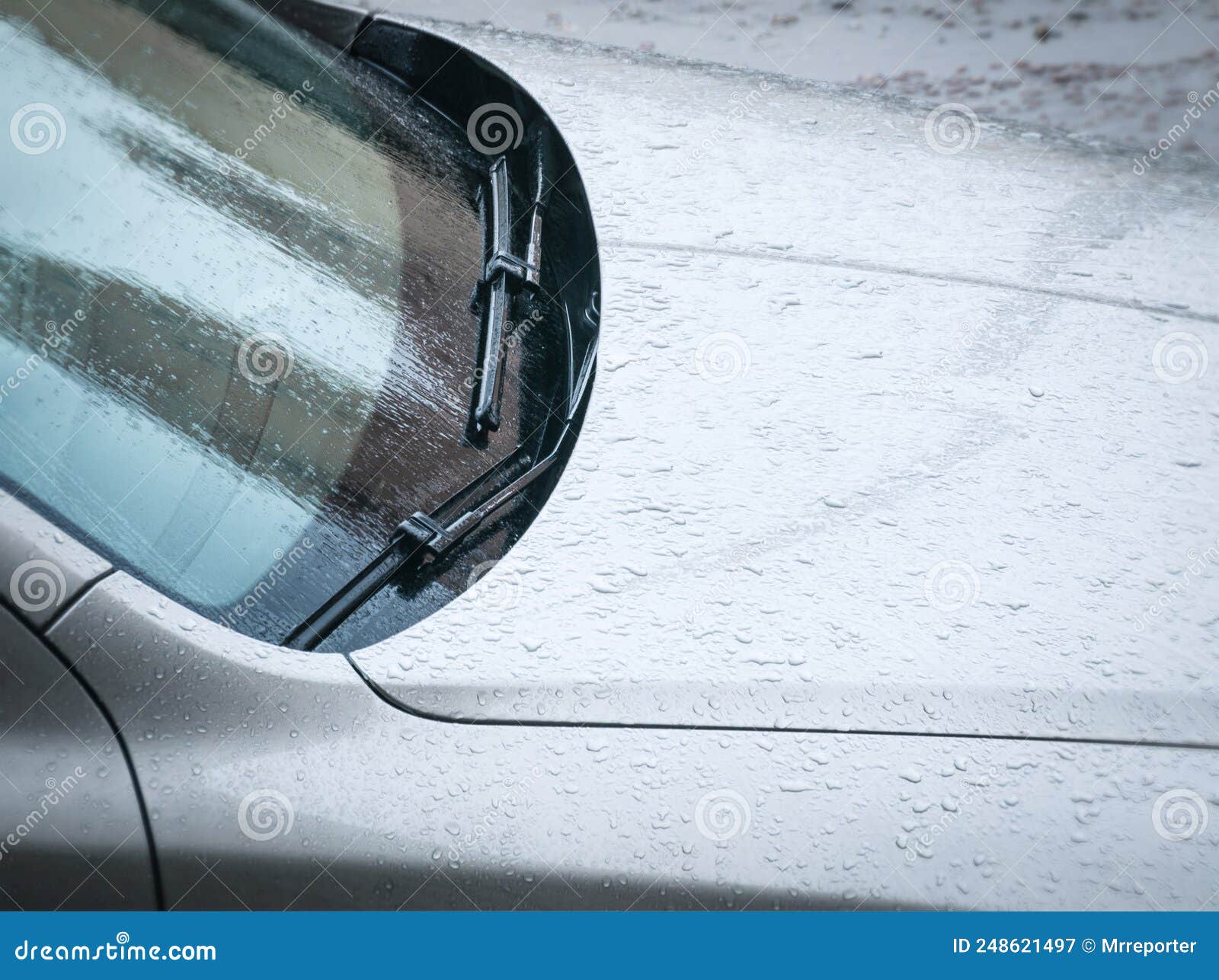 Car Windshield Windscreen and Wipers at Rain Shower Stock Image Image
