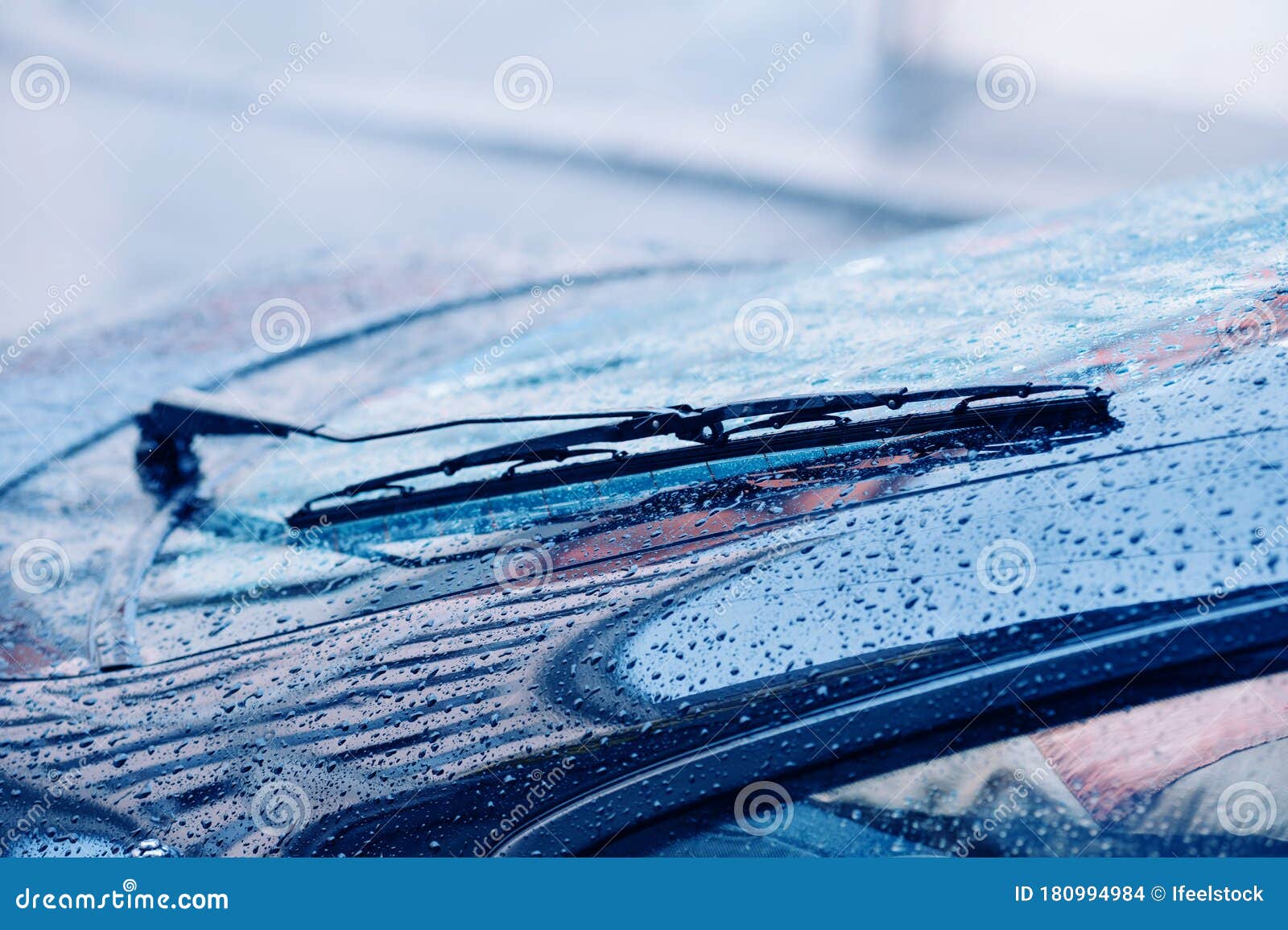 Car Wipers on the Full with Raindrops Windshield Stock Photo Image of