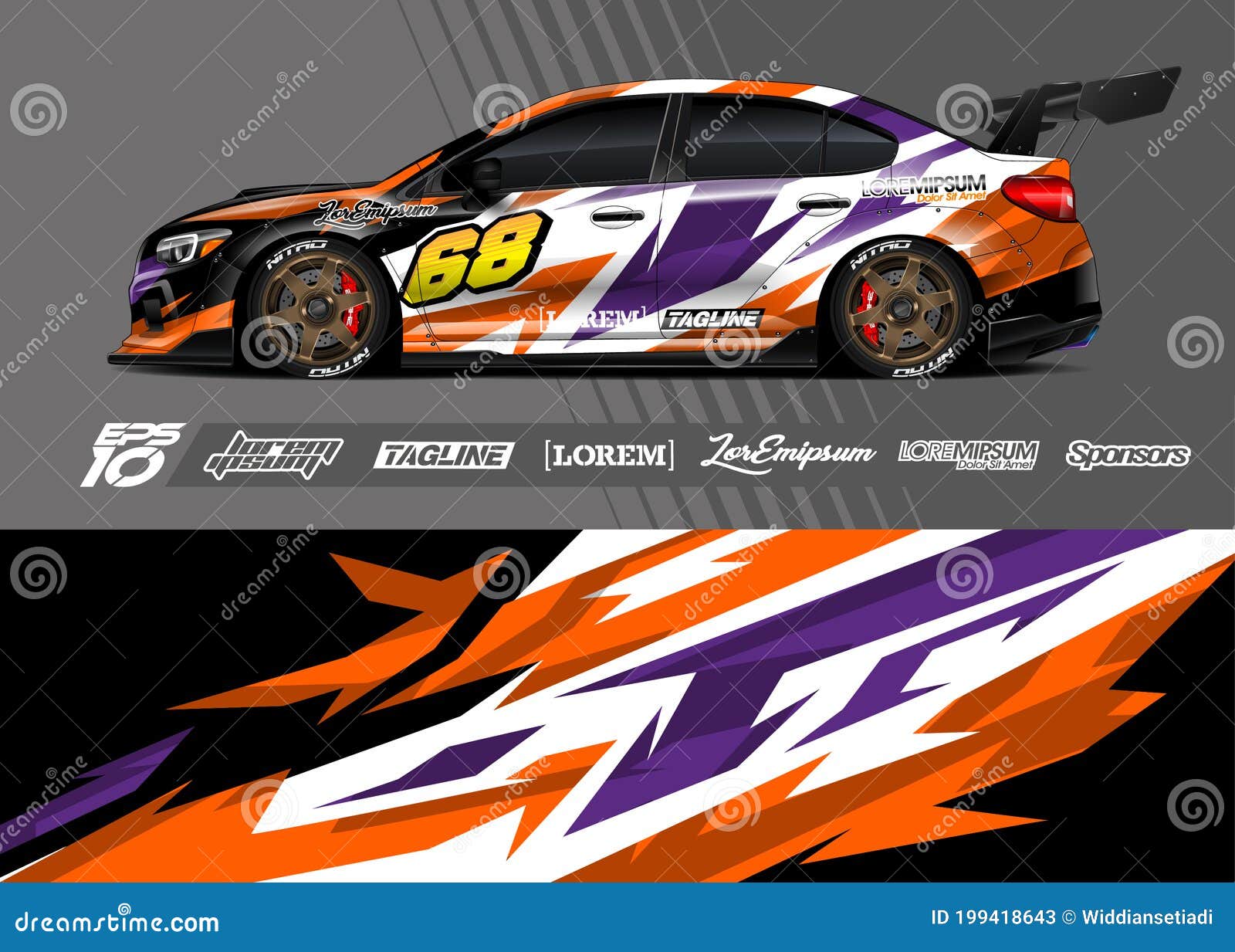 Car Wrap Decal Graphic Design. Abstract Stripe Racing Background, EPS