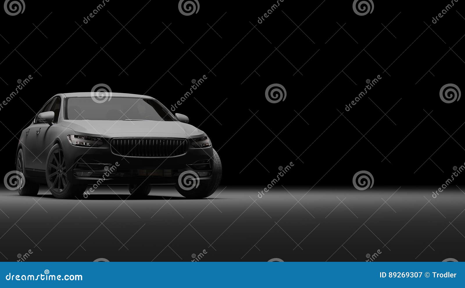 car wrapped in black matte film. 3d rendering