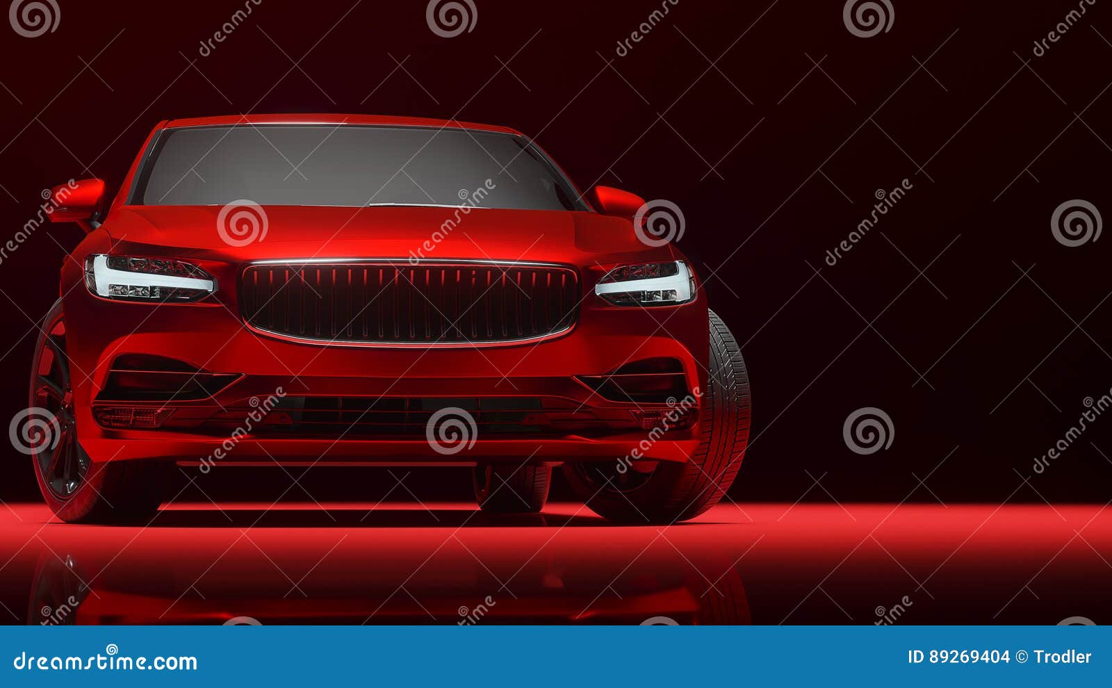 car wrapped in red matte chrome film. 3d rendering