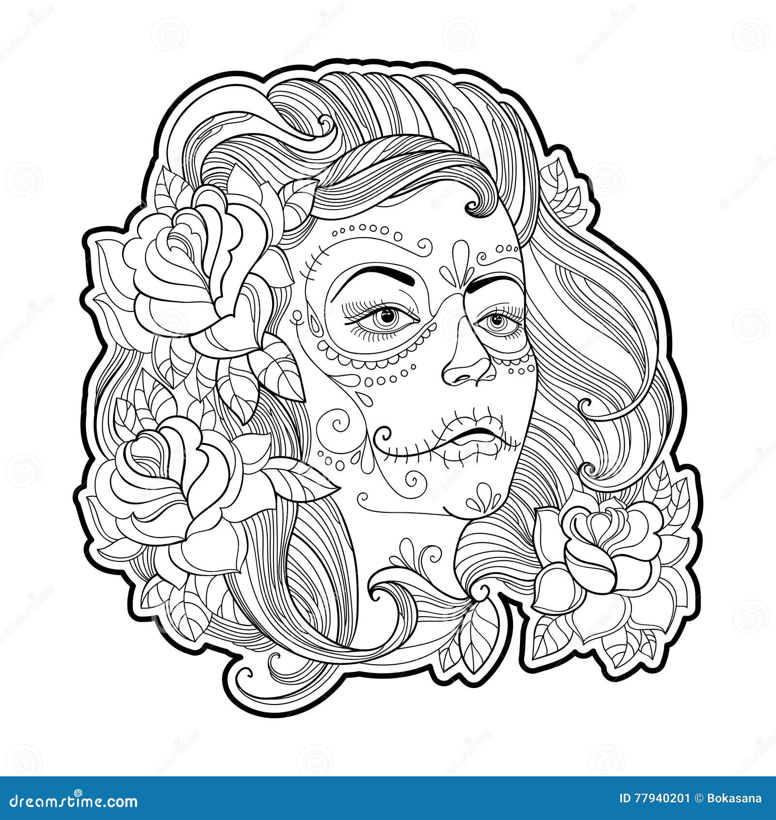 Desenho de Tatuagem de Catrina para Colorir - Colorir.com