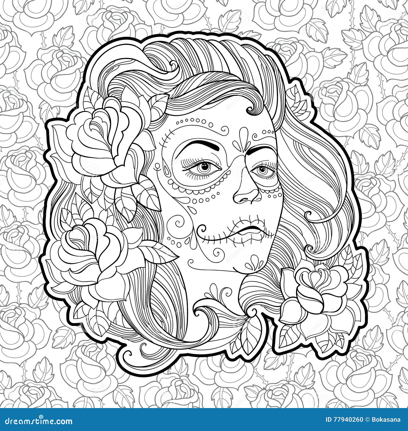 Desenho de Tatuagem de Catrina para Colorir - Colorir.com