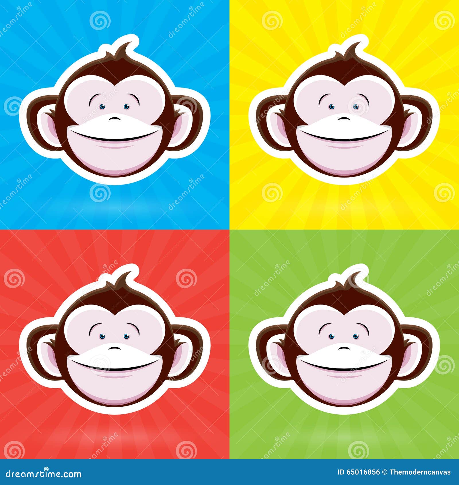 Cara Do Macaco Dos Desenhos Animados Com Expressão Infantil Feliz No Fundo  Colorido Ilustração do Vetor - Ilustração de infantil, divertimento:  65016856