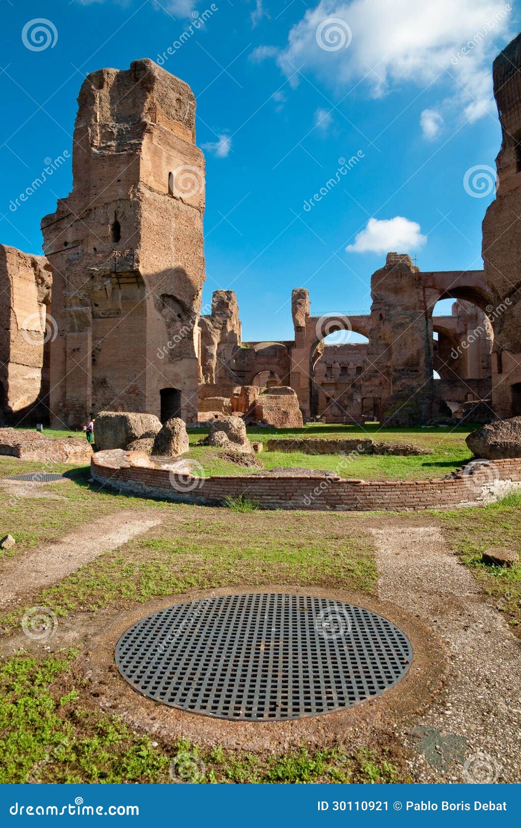 caracalla springs ruins and grating at rome