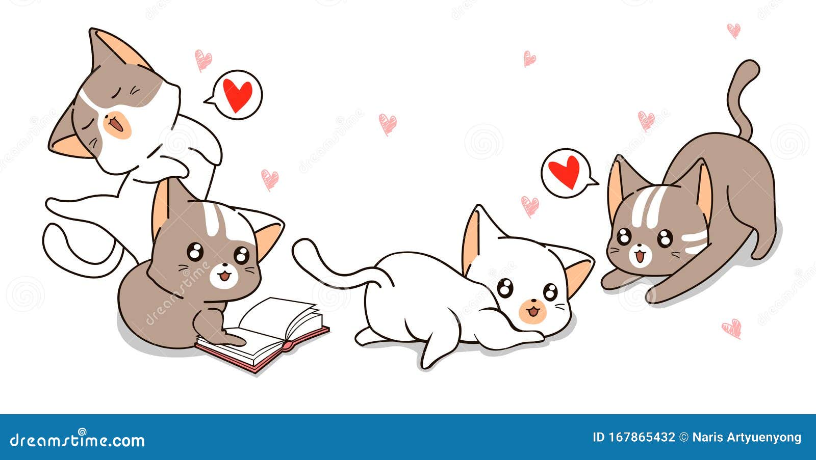Caracteres De Chat De Kawaii De Banniere Dans La Carte De Voeux Illustration De Vecteur Illustration Du Illustration Conception