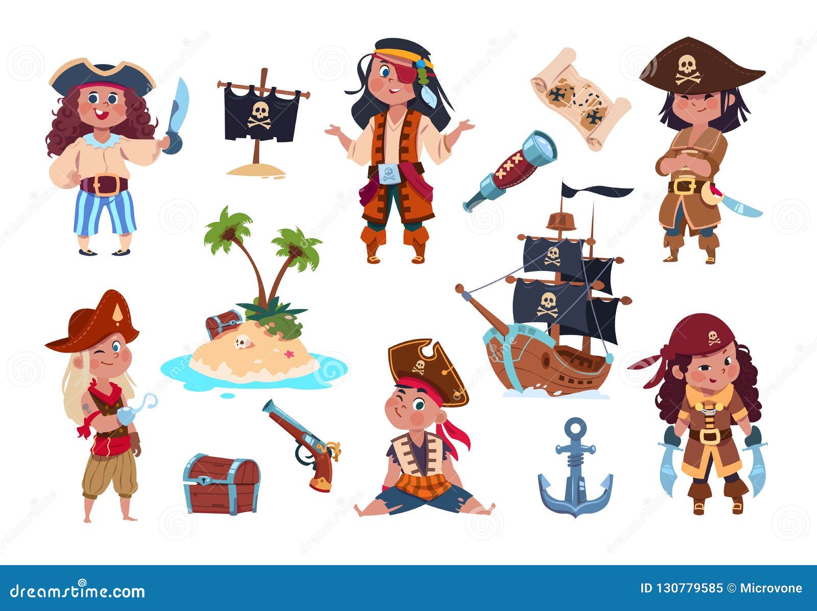 Caracteres Del Pirata Piratas De Los Niños De La Historieta, Marineros Y  Sistema Aislado Vector Del Capitán Ilustración del Vector - Ilustración de  aislado, pirata: 130779585