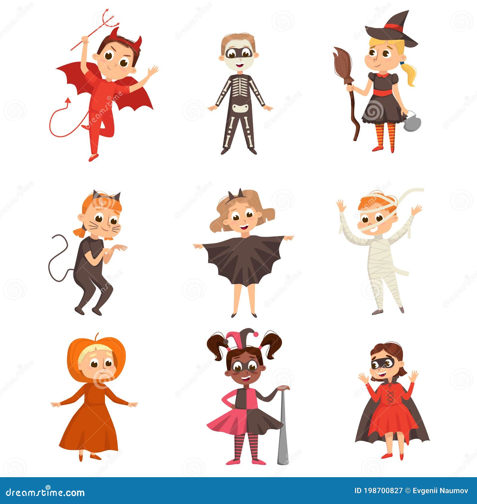 Caracteres Graciosos Para Niños Vestidos Con Vectores De Disfraces De  Halloween Ilustración del Vector - Ilustración de vestido, partido:  198700827