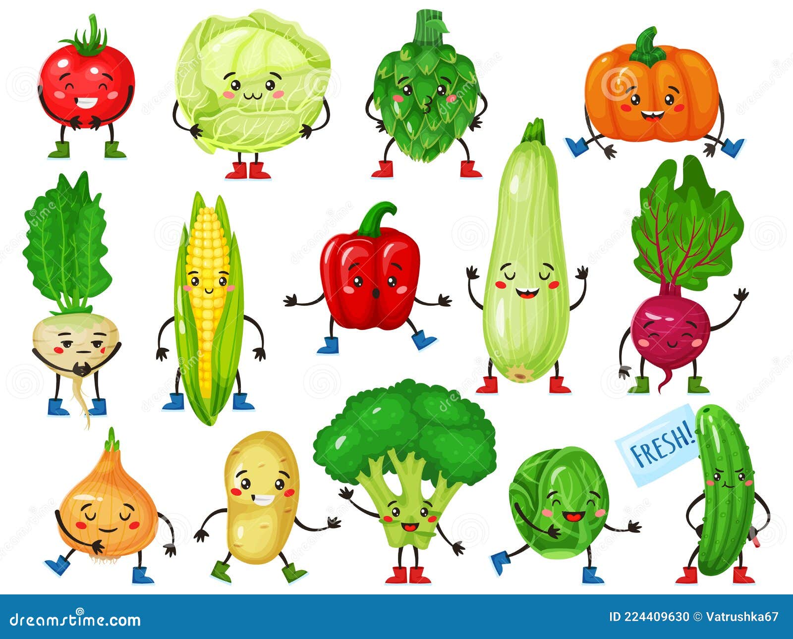 Conjunto de desenhos animados engraçados de vegetais diferentes