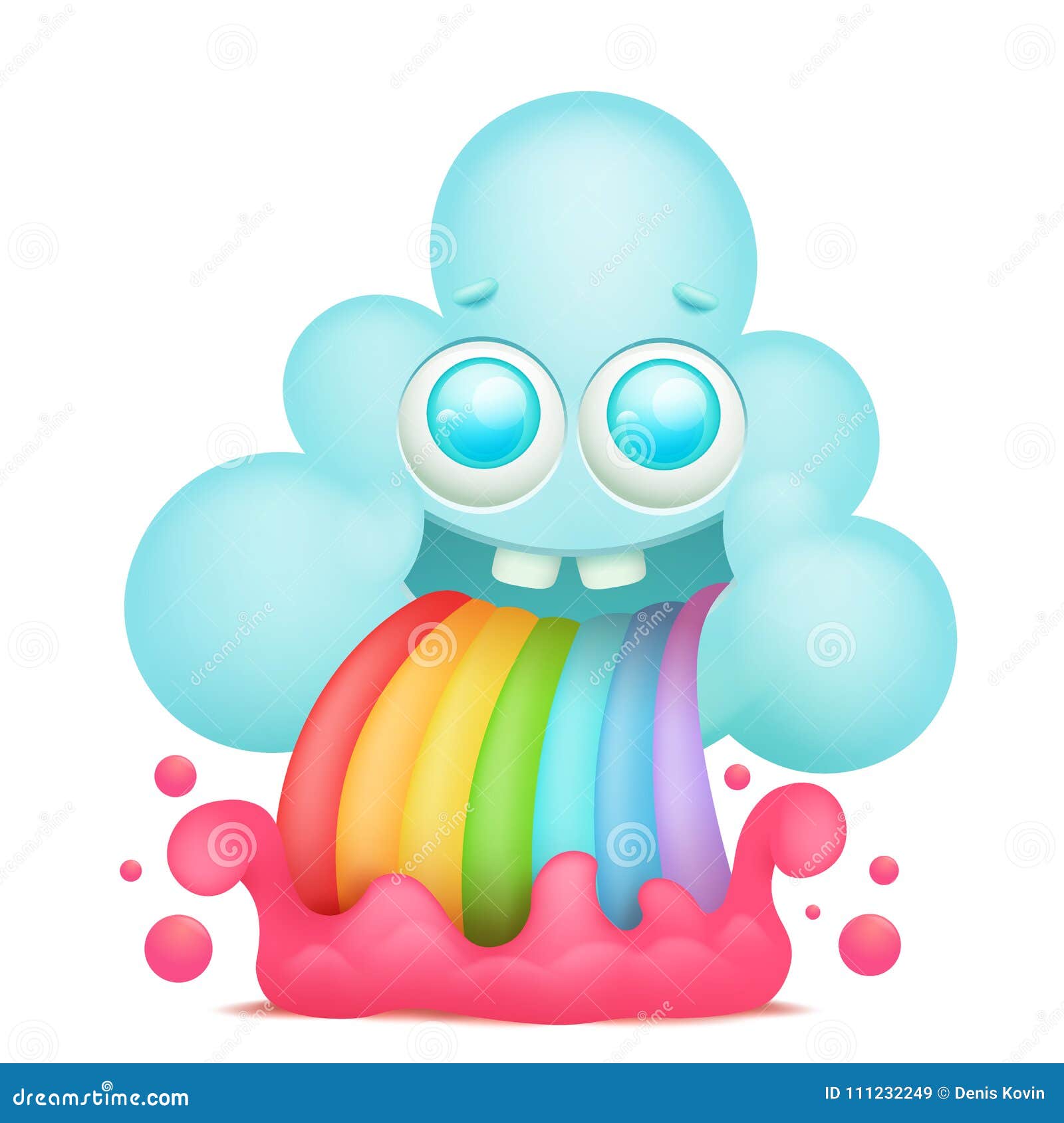 Caractère d'emoji de nuage de bande dessinée avec le vomissement d'arc-en-ciel Illustration de vecteur