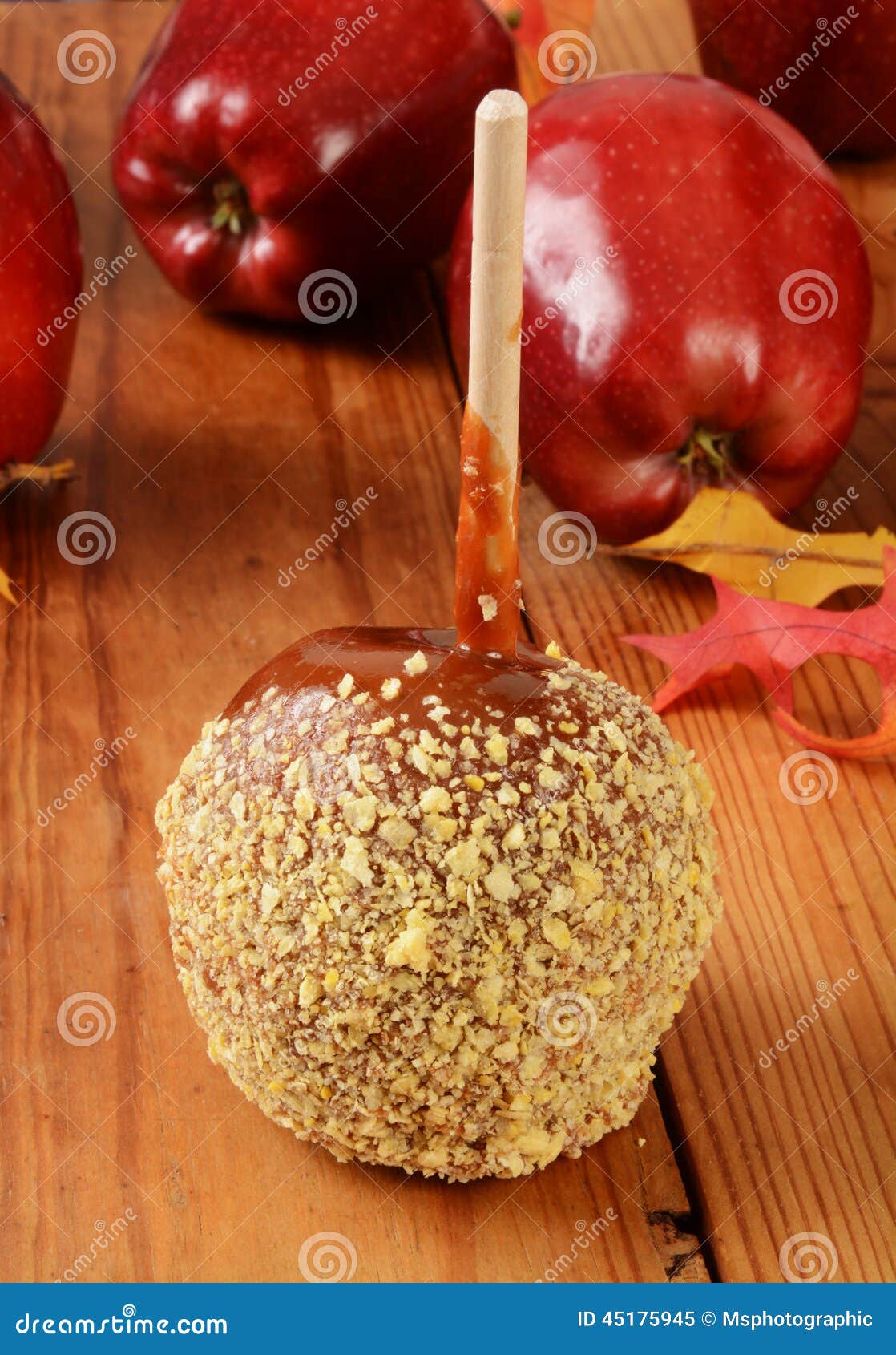 Caramel apple stock image. Image of caramel, wooden, ground 45175945