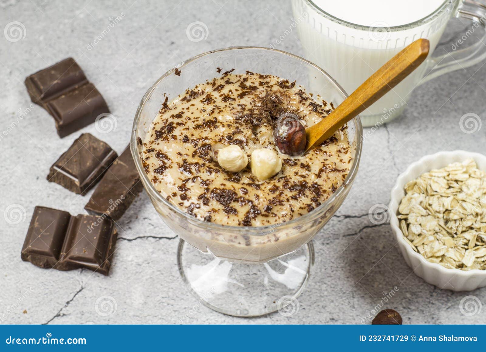 Caramel Chocolate Pudding on Oat Milk with Chocolate and Nuts Stock Image Image of appetising