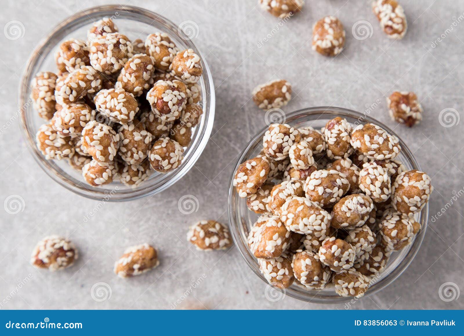 Caramel Coated Peanut with Sesame on Stone Background Stock Image