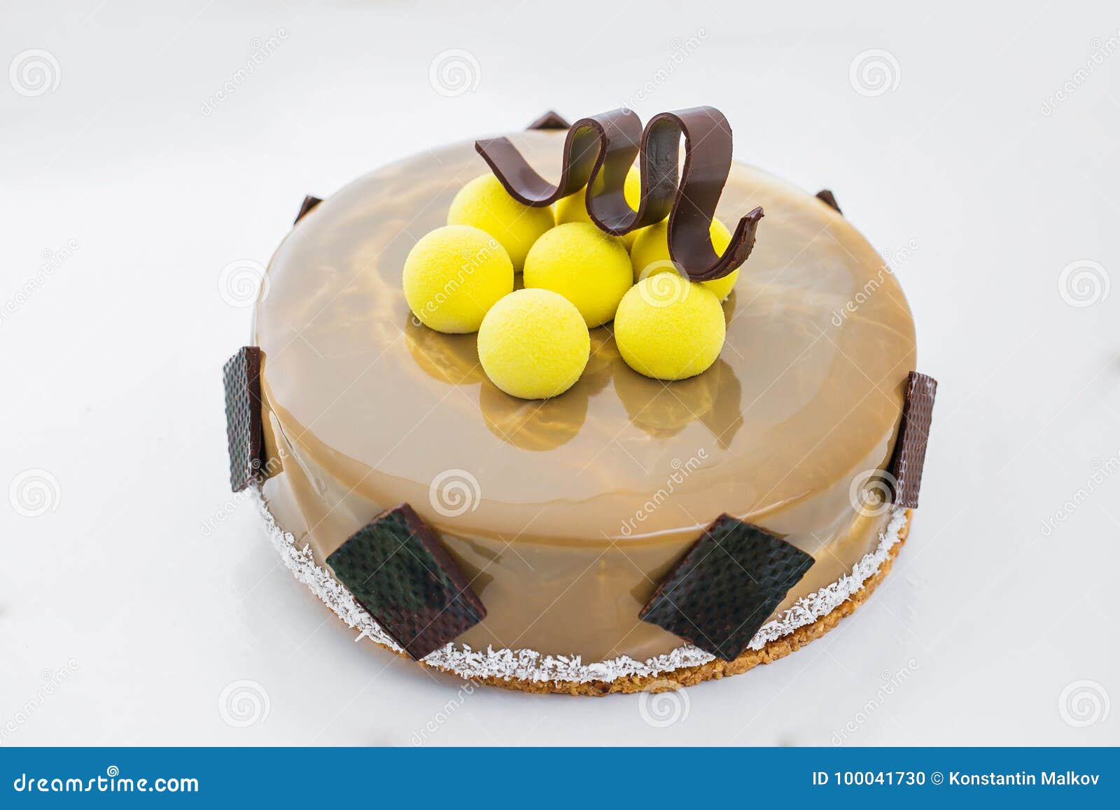 Caramel Coffee Cake in the Mirror Glaze. Stock Photo Image of glazing