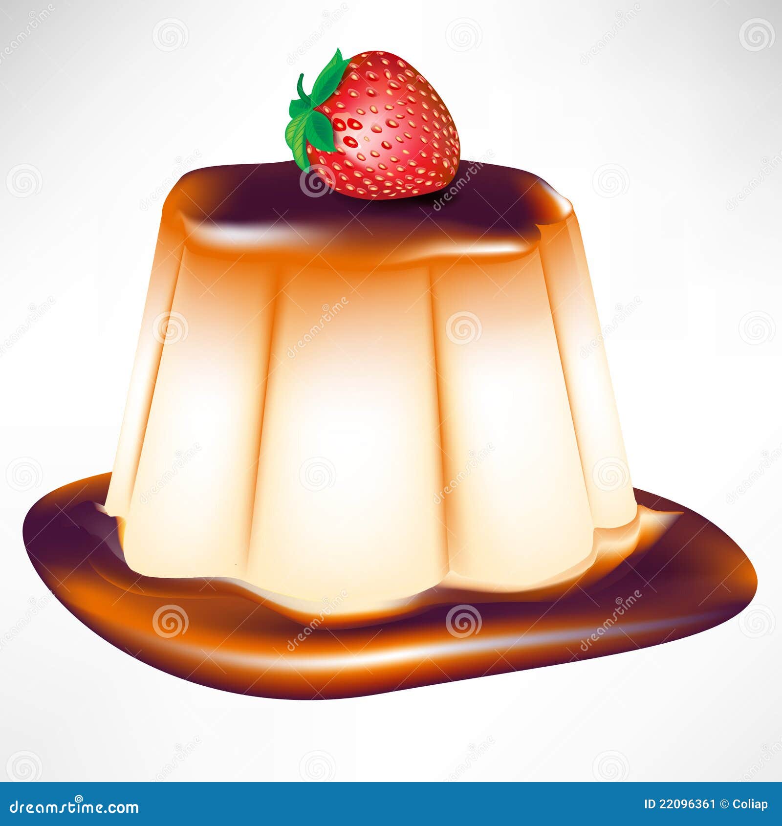 Caramel Custard with Strawberry Stock Vector Illustration of cream