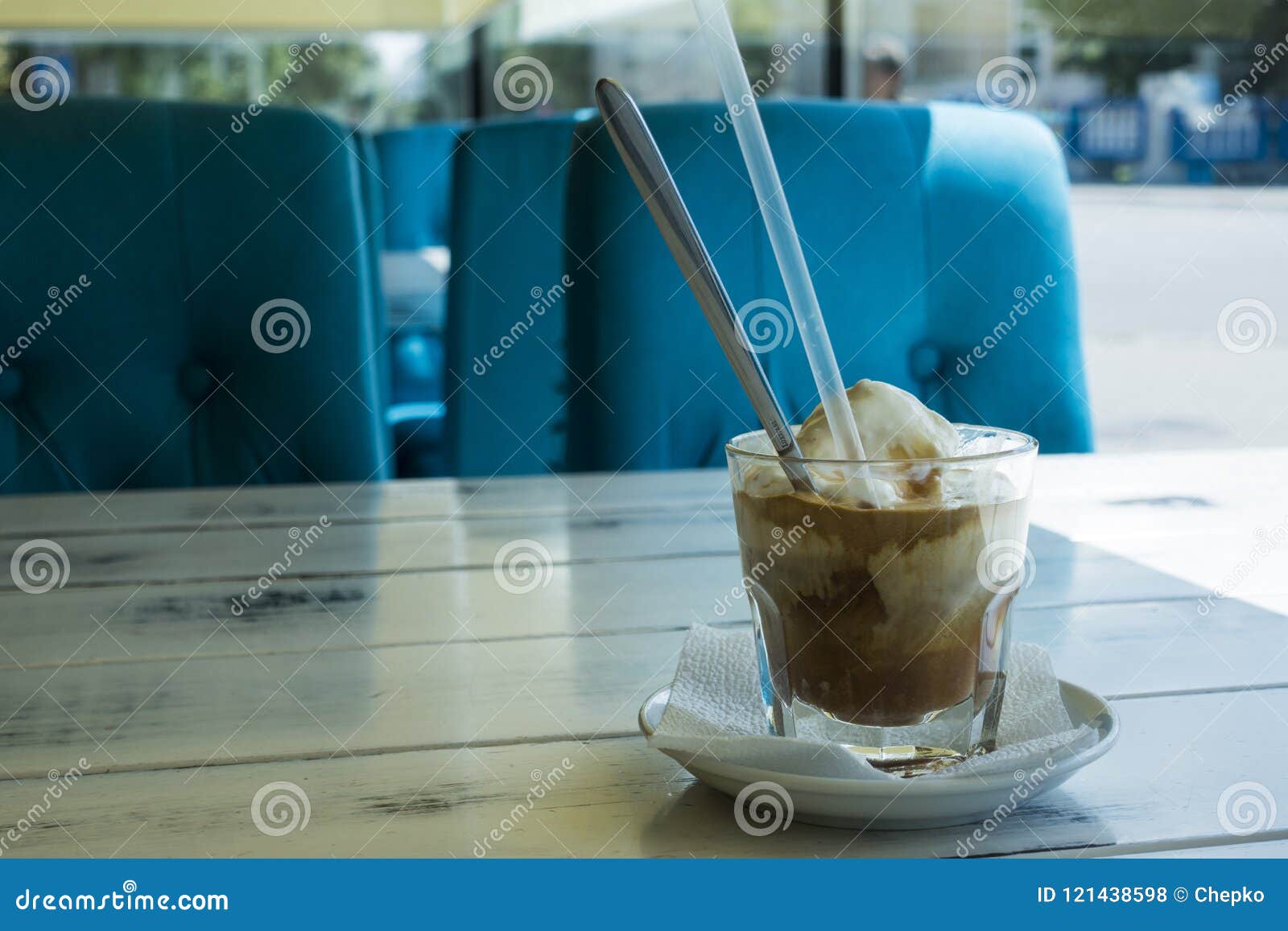 caramel frappe coffee in the cafe