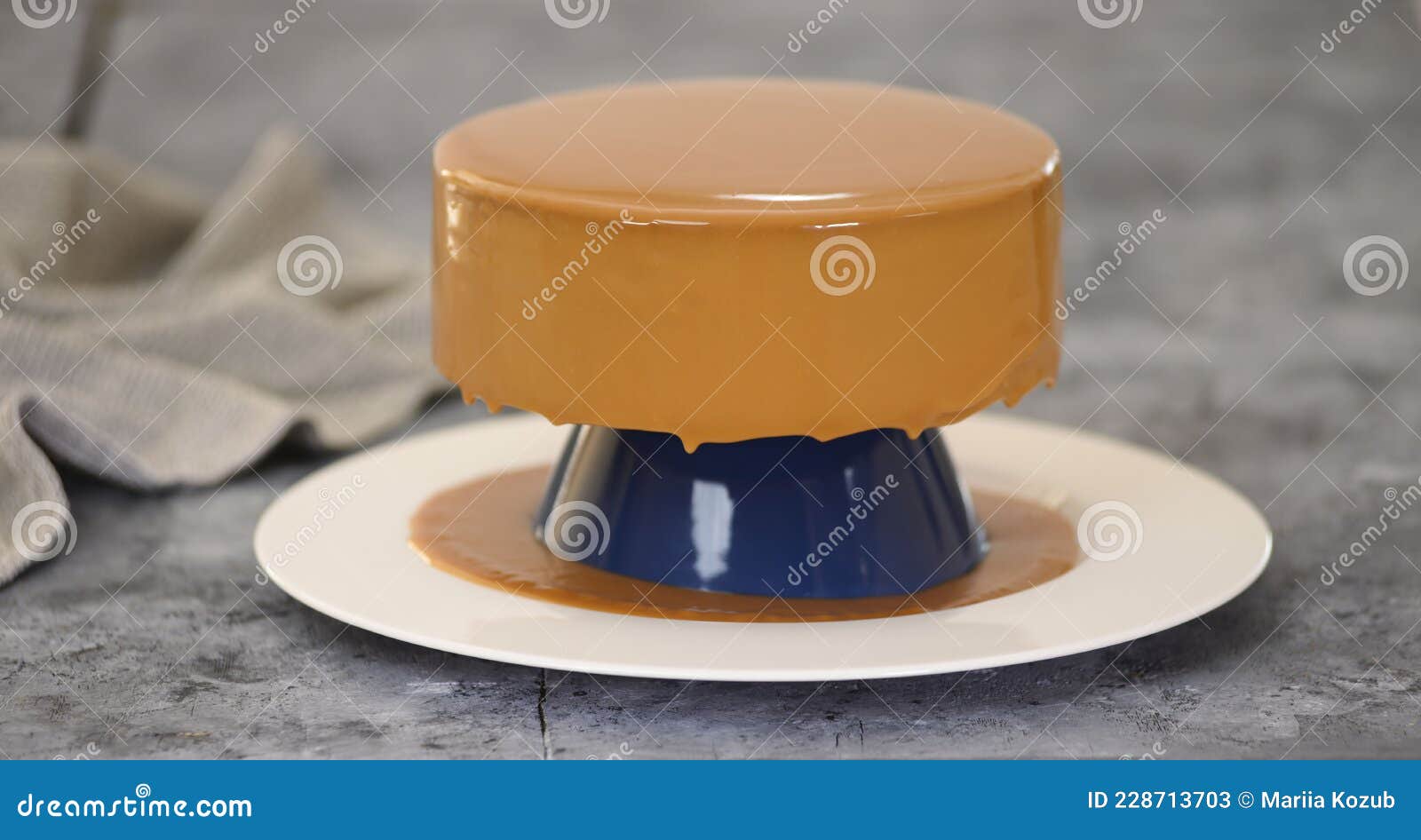 Caramel Mousse Cake Covered with Mirror Glaze. Stock Image Image of