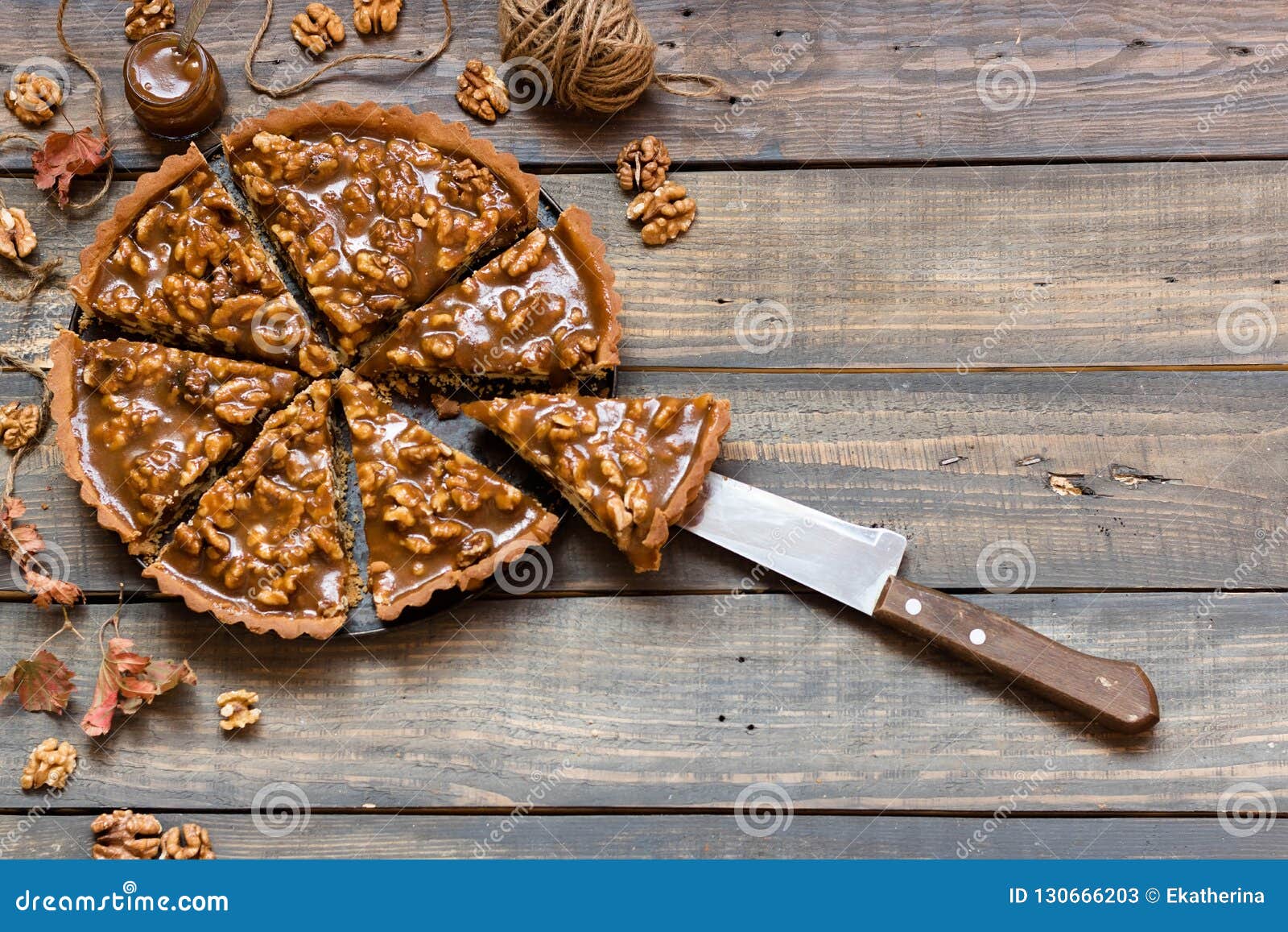 Caramel and nut tart stock image. Image of dough, pastry 130666203
