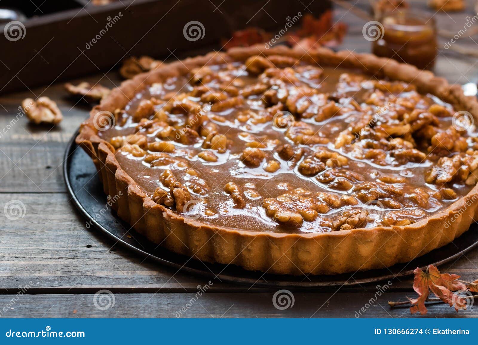 Caramel and nut tart stock photo. Image of cinnamon 130666274