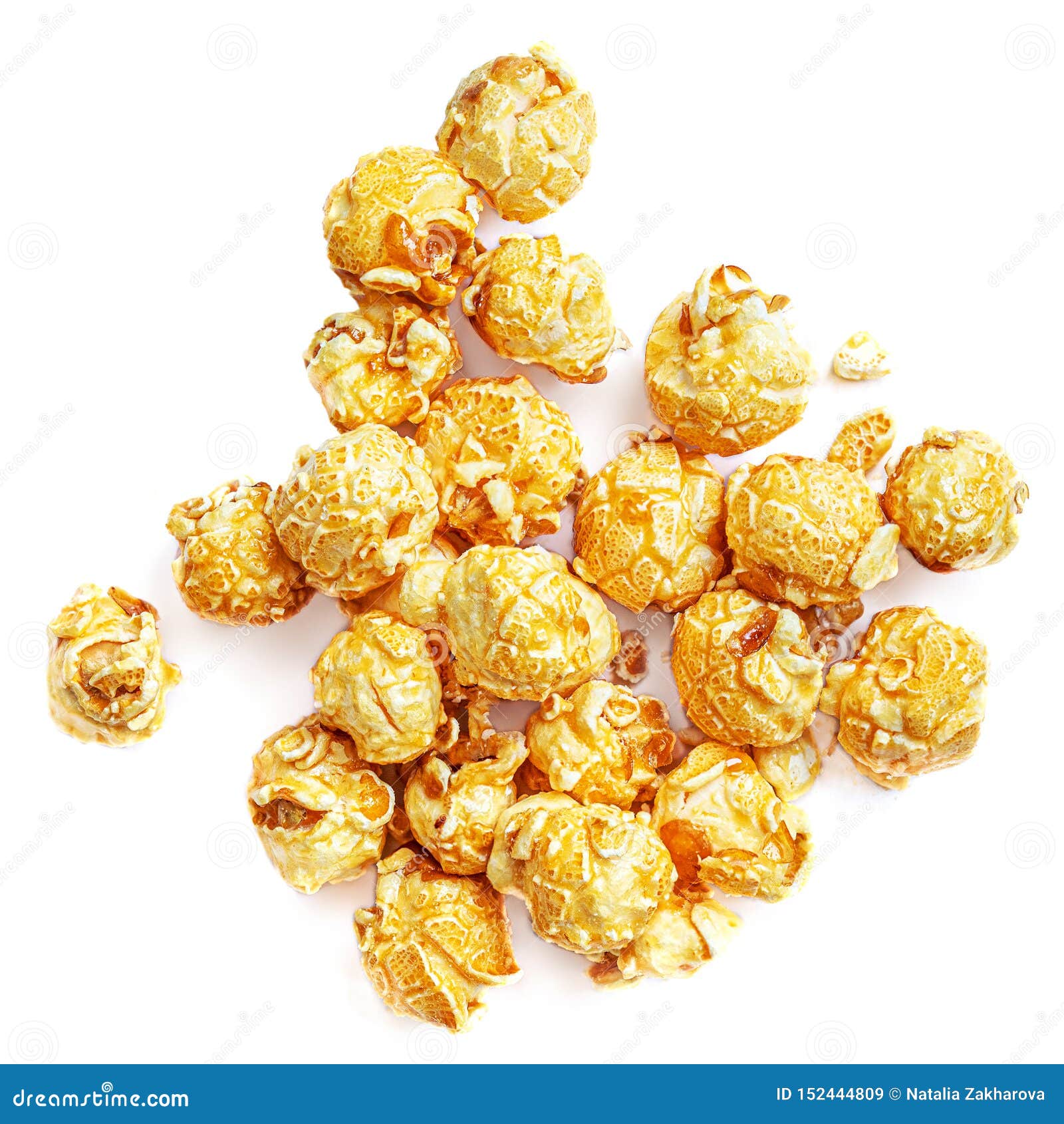 Caramel Popcorn Isolated on White Background. Pile of Salt Pop Corn