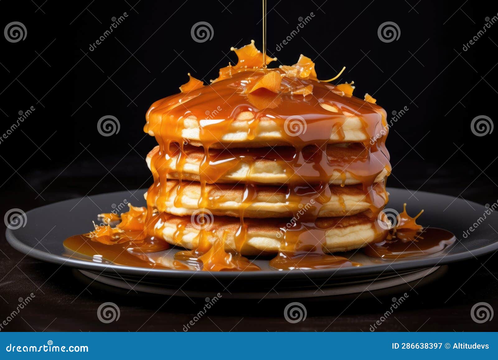 Caramel Sauce Drizzled Over a Stack of Pancakes Stock Image Image of