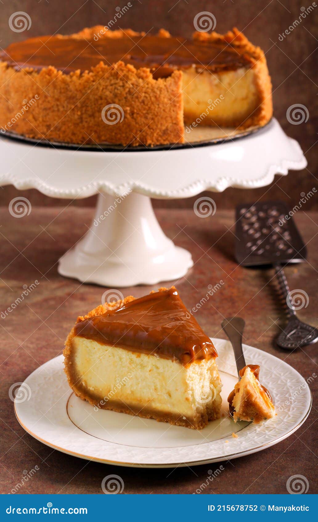Caramel Topping Cheesecake, Sliced Stock Photo Image of food, cake