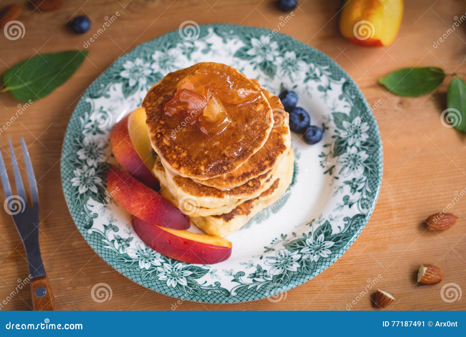 Caramelized Apples Pancakes Served with Fruits Stock Image - Image of ...