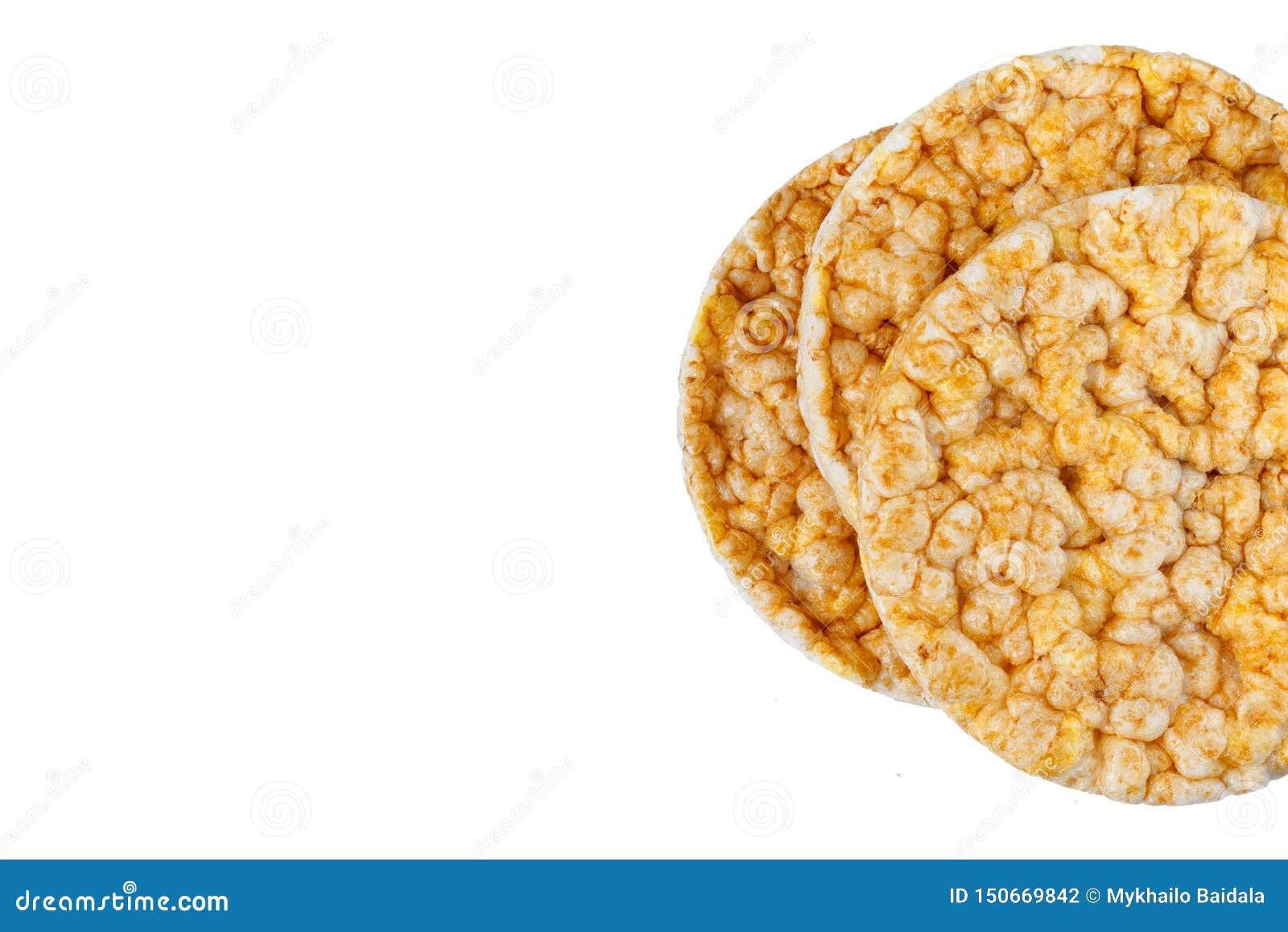 Caramelized Corn Cakes. Puffed Whole Grain Crispbread Isolated on White