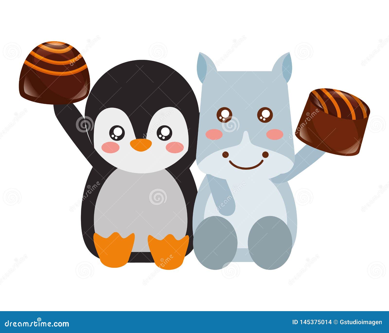 Caramelle Dolci Sveglie Del Cioccolato Del Pinguino E Dell Ippopotamo Illustrazione Vettoriale Illustrazione Di Decorazione Caramelle