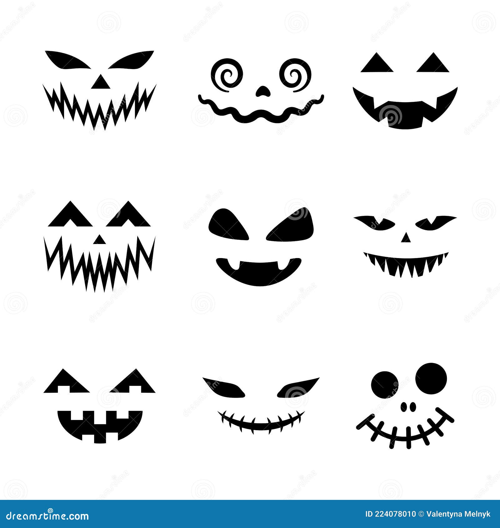 Conjunto De Rostos Assustadores E Engraçados Para Abóbora Ou Fantasma De  Halloween. Expressões Faciais De Jackolantern. Faces De H Ilustração do  Vetor - Ilustração de olhos, fantasma: 224078009