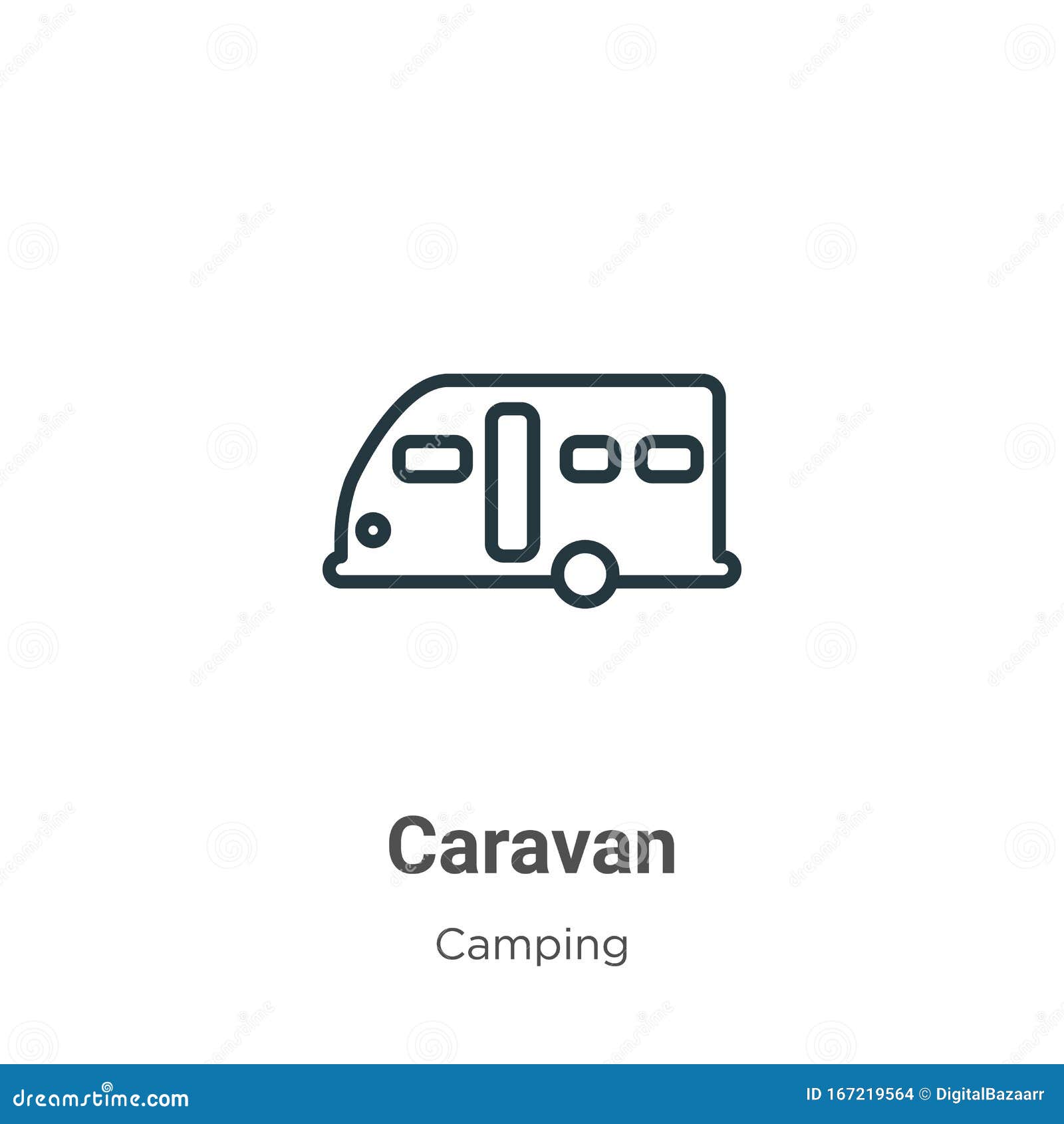 Caravan Outline Vector Icon. Thin Line Black Caravan Icon, Flat Vector ...