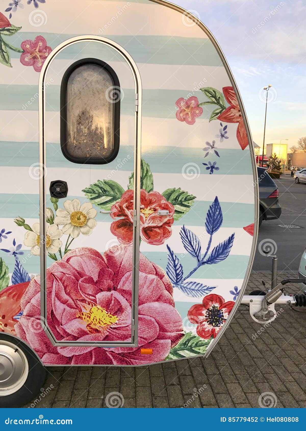 Caravan Painted with Flowers Stock Photo Image of blooms, leaves