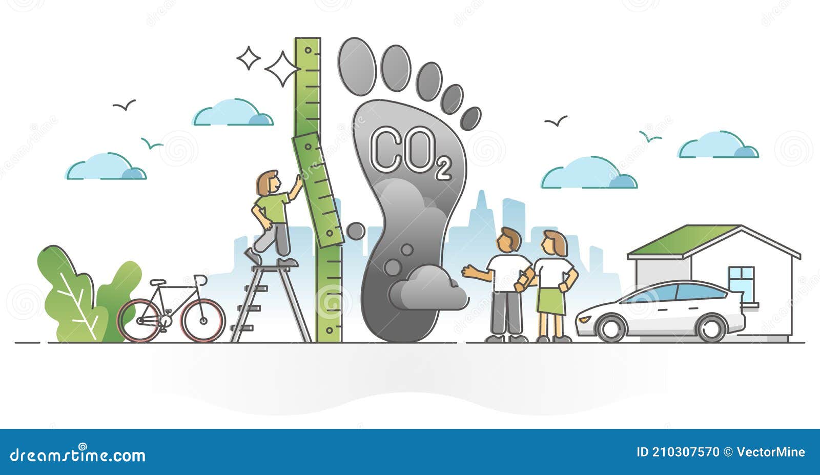 carbon footprint pollution as co2 emission environment impact outline concept